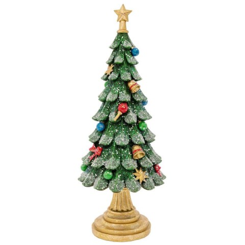 ALBERO VERDE ORNAMENTI SU BASE DORATA 15,5X15,5X39CM